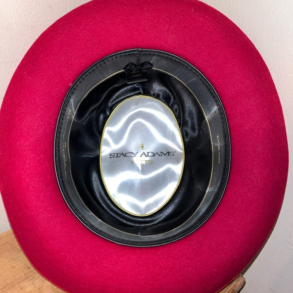 STACY ADAMS wool PORKPIE FEDORA HAT color Red Medium - Picture 6 of 9